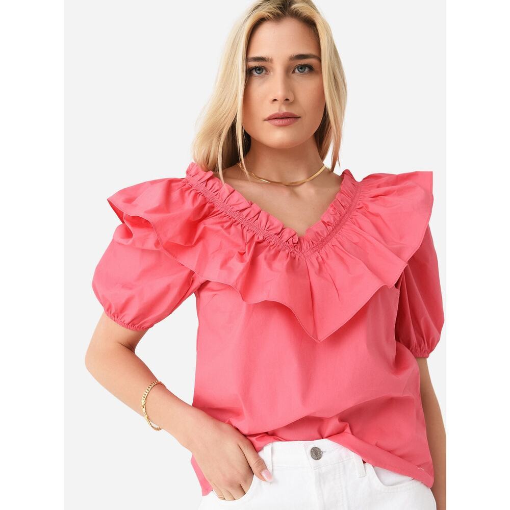 ENGLISH FACTORY Punchy Pink Ruffle Collar‎ Mae Blouse Size M NWT